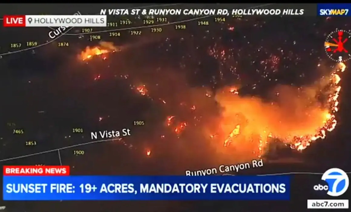 Hollywood Hills under evacuation